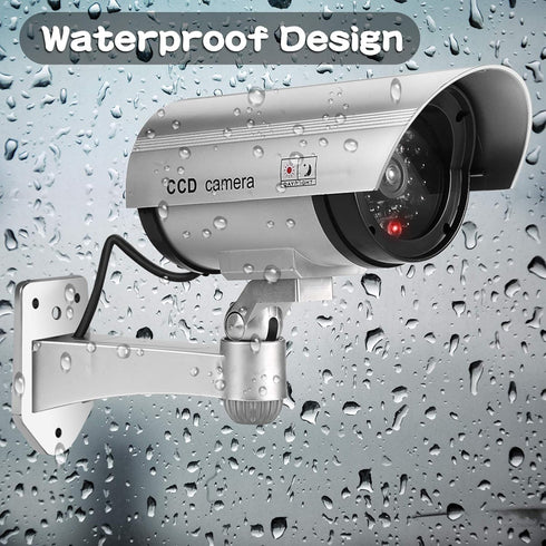 FITNATE Fake Camera, Dummy CCTV Surveillance System with LED Flashing Light, 4 Safety Warning Stickers, Fake Security