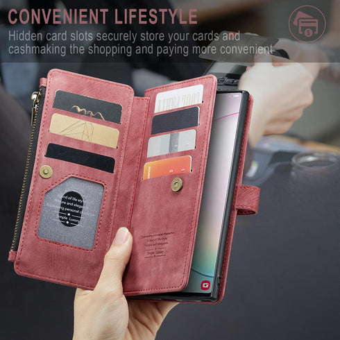 Asuwish Samsung Galaxy Note 10 Wallet Cover with Tempered Glass Screen Protector, Leather Flip, Card Holder, Red