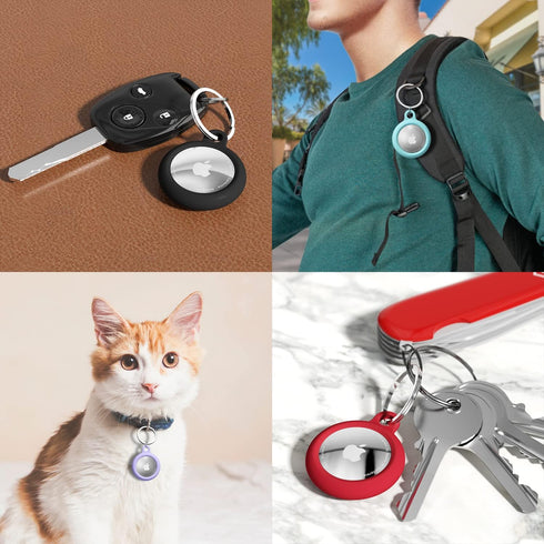 oakxco Silicone Airtag Keychain Holder, Cute Accessories for Kids, Luggage, Car Dog Collar, Waterproof Tracker (Red)