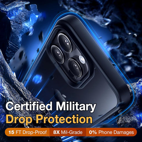 iPhone 15 Pro Case, Shockproof Military Grade Protection, Slim Translucent Hard Back, Frosted Black, 6.1''