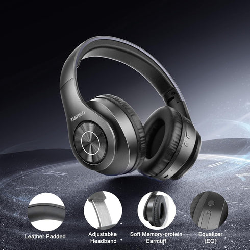 Headsetfor TUINYO Wireless Headphones Over Ear, Bluetooth Headphones with Microphone, Foldable Stereo Wireless Travel