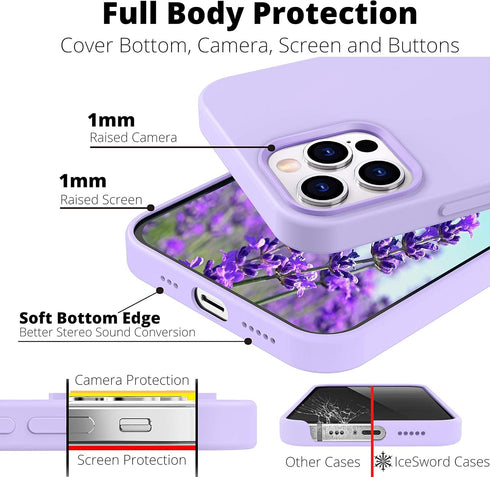 IceSword iPhone 12 Pro Max Case, Lavender Purple Liquid Silicone Shockproof Cover, 6.7" Soft Microfiber Lining