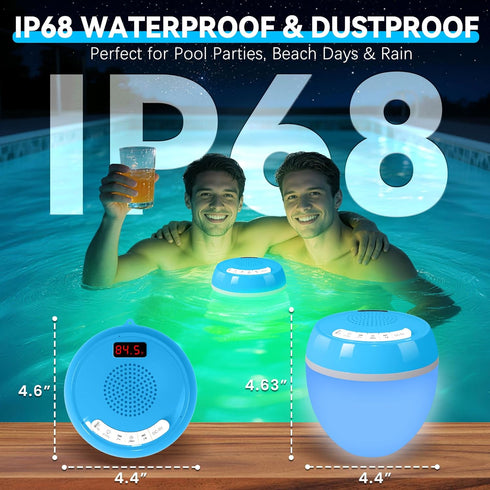FluSing 3 1 IP68 in Floating Pool Speaker with Digital Thermometer,Bluetooth Pool Speaker with Colorful Lights,TWS