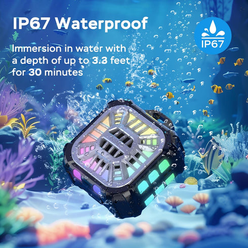 INSMY Bluetooth Speaker,IPX7 Waterproof,Portable,Shower Speaker, Wireless Sync 100+ Speakers,Big Volume Booming Bass, 24H Playtime/Floatable/RGB Lights/BT5.3 for Outdoor/Beach (Black)