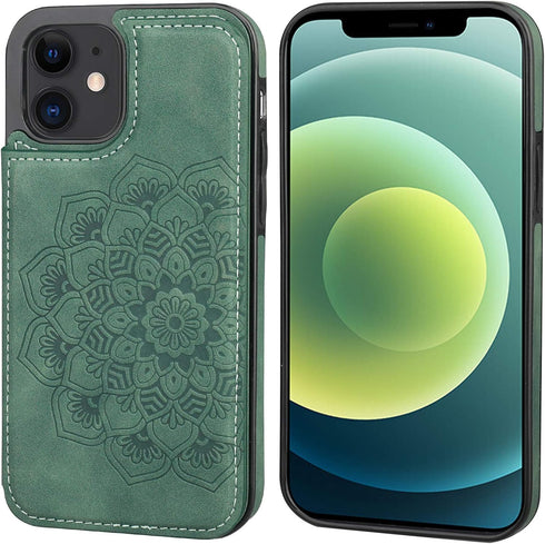 Vaburs Wallet Case for iPhone 12 and iPhone 12 Pro, 6.1 Inch Embossed Mandala Pattern Flower PU Leather with Card Holder