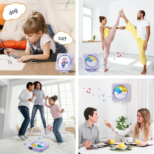 Portable CD Player with Bluetooth, Desktop CD Player with Speakers, Remote Control, LED Display, Supports CD/FM Radio
