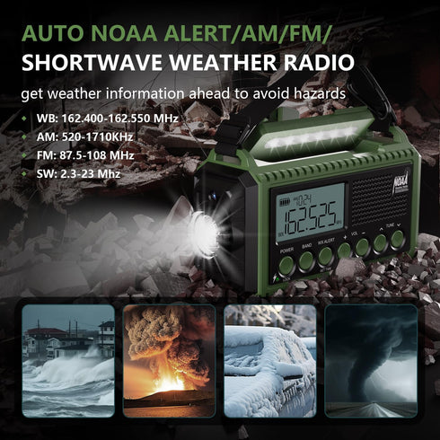 Emergency Radio Weather Radio 12000mAh, AUTO NOAA Solar Hand Crank Radio, AM/FM/SW/NOAA Portable Radio