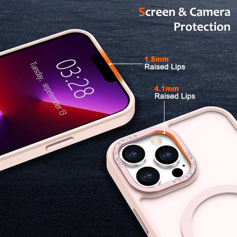 Anuck iPhone 13 Pro Max Case - Slim Fit Magnetic Phone Case, Soft TPU Bumper, Hard Matte Back, Shockproof - Pink