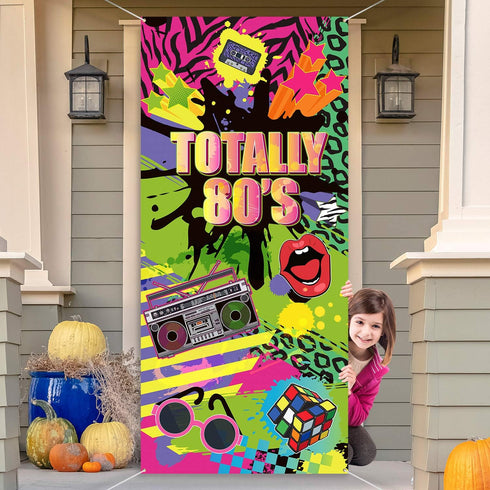 Totally 80's Door Cover - Large Fabric 80's Hip Hop Sign Graffiti Backdrop, Party Retro Decoration Banner for Theme