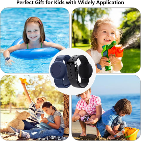 2 Pack Kids Airtag Bracelet, Hidden Wristband, Black + Blue Silicone Anti-Lost Apple Airtag Holder Case for Child