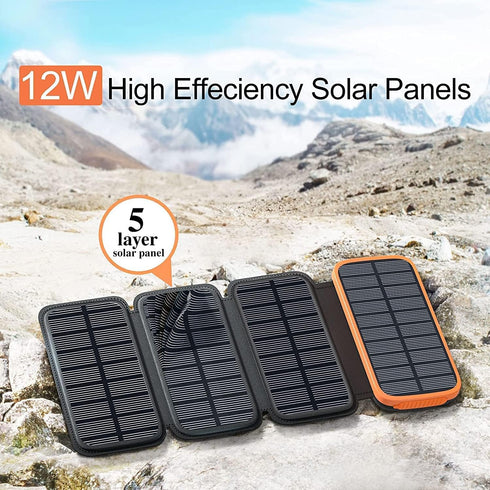 CONXWAN Solar Charger Power Bank, 27000mAh USB C Solar Phone Charger with 3 USB Outputs