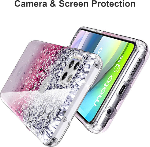 BAISRKE Moto G 5G Case, Motorola One 5G Ace Glitter Sparkle Shockproof Clear Hard Back Cover - Pink
