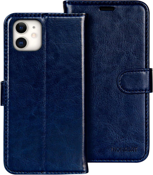 MONASAY Wallet Case Compatible for iPhone 11, 6.1-inch, Flip Folio Leather Cover with Credit Card Holder, Blue