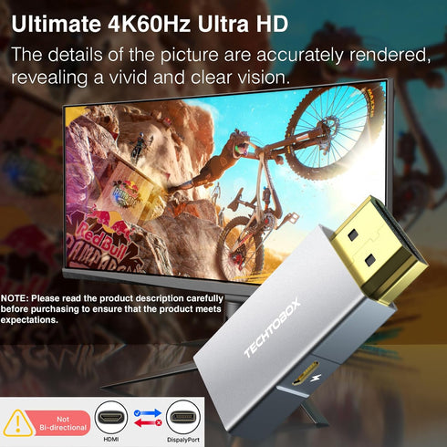 TECHTOBOX HDMI to DisplayPort Adapter 4K@60Hz, Active HDMI Male to DP Female Converter, Not Bidirectional