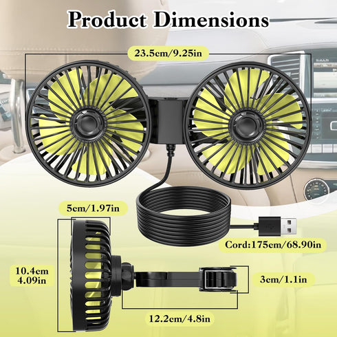 Dual Backseat Car Fan - Kid-Friendly Airflow Solution for Rear Seats