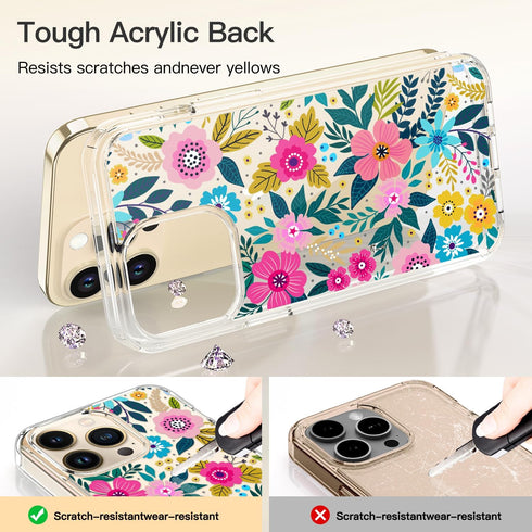 ICEDIO iPhone 12 Pro Max Case with Screen Protector, Clear with Cute Colorful Blooming Floral Patterns for Girls Women,