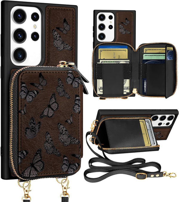 Shorogyt Wallet Case for Samsung Galaxy S23 Ultra, RFID Blocking Card Holder Slots Designer Black Butterfly Leather