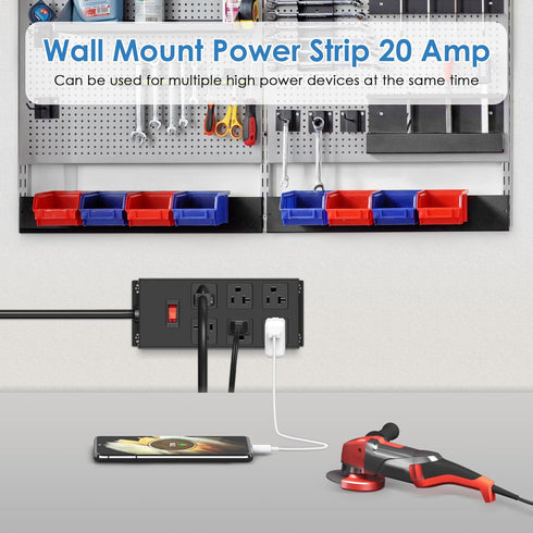 JUNNUJ Heavy Duty 20 Amp Power Strip with 6 Outlets, 12 Gauge Surge Protector, 3000J, 6 FT Extension Cord for Garage