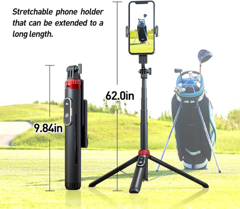 EUG-PRODUCTS 62" Phone Tripod & Selfie Stick for Golf Training, Extendable Cell Phone Tripod Stand with Wireless Remote
