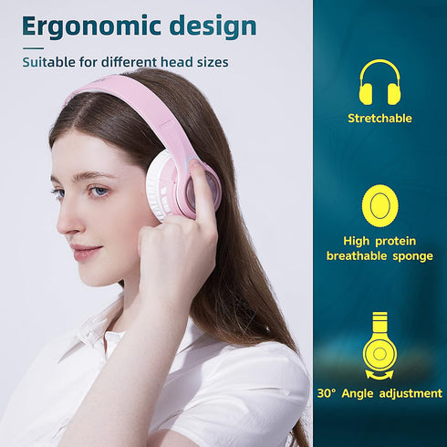 Riwbox TX8 Bluetooth Headphones, Over Ear, HiFi Stereo, Touch Control, Soft Earmuffs, Foldable, SD/TF, 40H Playtime for