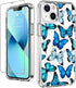 LUHOURI Case for iPhone 13 Mini - Crystal Acrylic Clear with Screen Protector, Slim Fit Floral Blue Butterflies