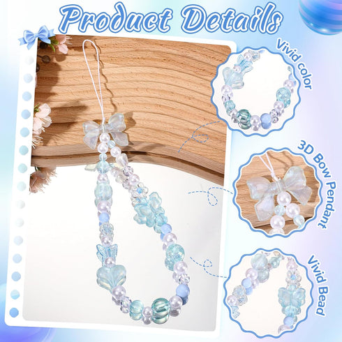 Neptniopllab Phone Charms Strap-Pink Bow Strawberry Cherry Charm Strap Universal Lanyard Chain String for Phone Case