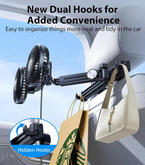 5V/ 12V /24V Long Arm Dual Head Car Cooling Fans for Back Seat for Kids, Usb Car Backseat Headrest Fan for Baby Rear