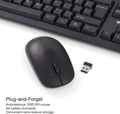 Verbatim Slimline Wireless Keyboard and Mouse Combo, 2.4GHz USB Plug-and-Play, Full-Size Computer Keyboard Compatible