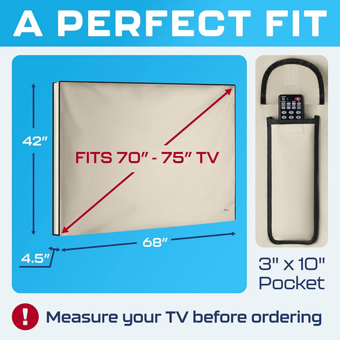 75 Inch Garnetics Outdoor TV Cover Waterproof, Weatherproof TV Enclosures with Smart Shield Screen Protectors, Ideal