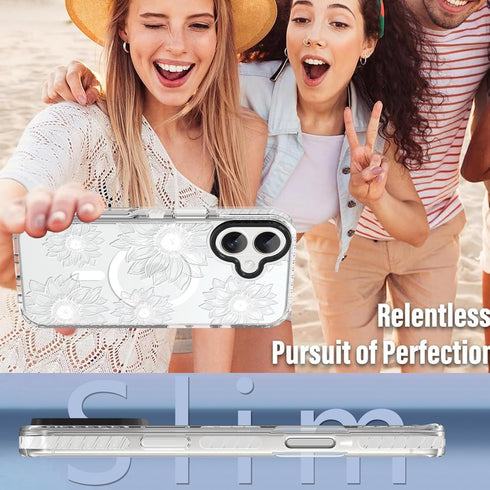 OOK 17 Clear Floral case for iPhone Case, Cute Sunflower Floral Blooms DesignSoft TPU Bumper Hard PC Shockproof