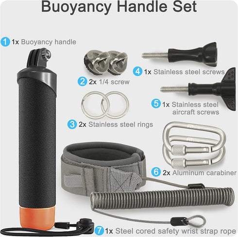 FitStill Waterproof Monopod Floating Hand Grip Snorkeling Selfie Pole Stick + Steel Cored Safety Wrist Strap for Go Pro