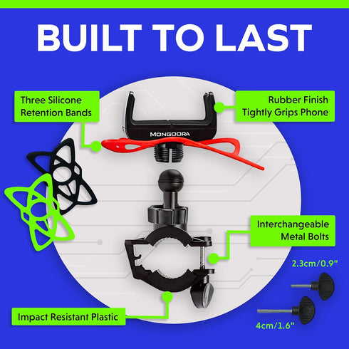 Mongoora 3 Bike & Motorcycle Phone Mount - GPS Cell Phone Holder for Bicycle Handlebar - Easy to Install Bike