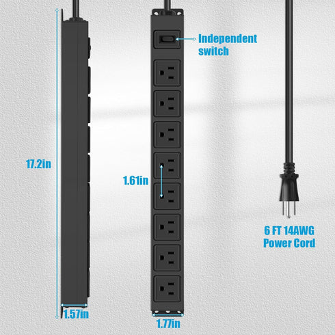 HHSOET 8 10FT Magnetic Mount Power Strip, Outlet Mountable Socket, Metal Heavy Duty Surge Protector, Gaming Table