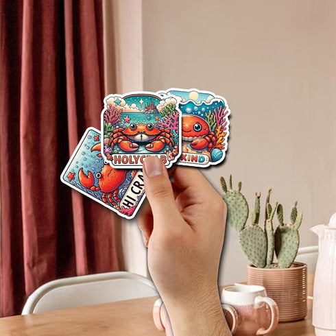 BIGZORO Pack 50 PCS Crab Stickers Print Sea Ocean Animal Waterproof Vinyl Decals Cute Items for Men Women Kids Boys