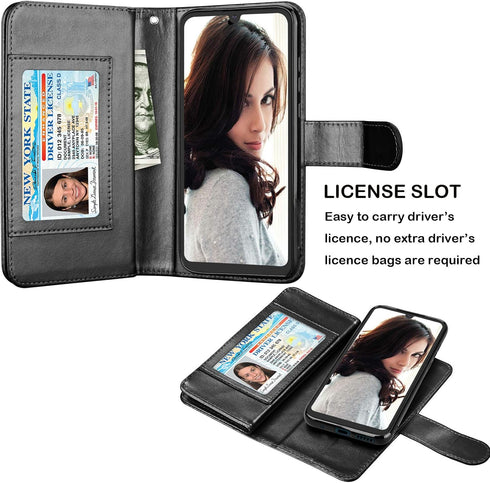 Njjex for Moto E Case 2020, Luxury PU Leather Wallet Case 6.2" with 9 Card Slots, Detachable Kickstand