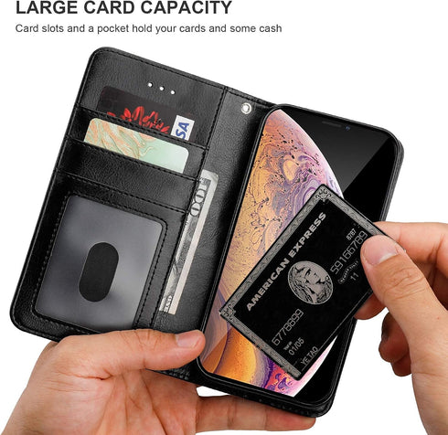 Bocasal Wallet Case for iPhone Xs Max with Card Holder, PU Leather, Magnetic Detachable Kickstand, Shockproof, Wrist