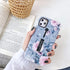 Compatible with iPhone 11 Pro Max Case, Finger Grip, 3D Embossed Pink Flowers Gray Shell Design, Rugged Shockproof Case