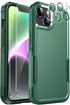 Ezanmull iPhone 14 Case - Dark Green, Full-Body, Shockproof & Dropproof + 2 Tempered Glass & Camera Lens Protectors.