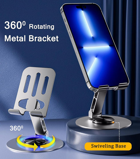 Jofnaylr Adjustable/Foldable/360 Desktop Phone Holder, Metal Cell Phone Stand for Desk, Fully Degree Rotating Phone