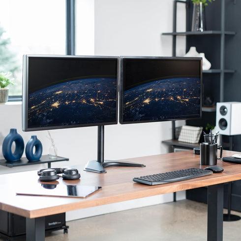VIVO STAND-V002F Dual LED LCD Monitor Free-Standing Desk Stand for 2 Screens, Heavy-Duty Adjustable Arms