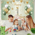 Happy 1st Birthday Banner Sage Green Gold, BTZO 1st Birthday Backdrop for Newborn Boys Girls Decorations