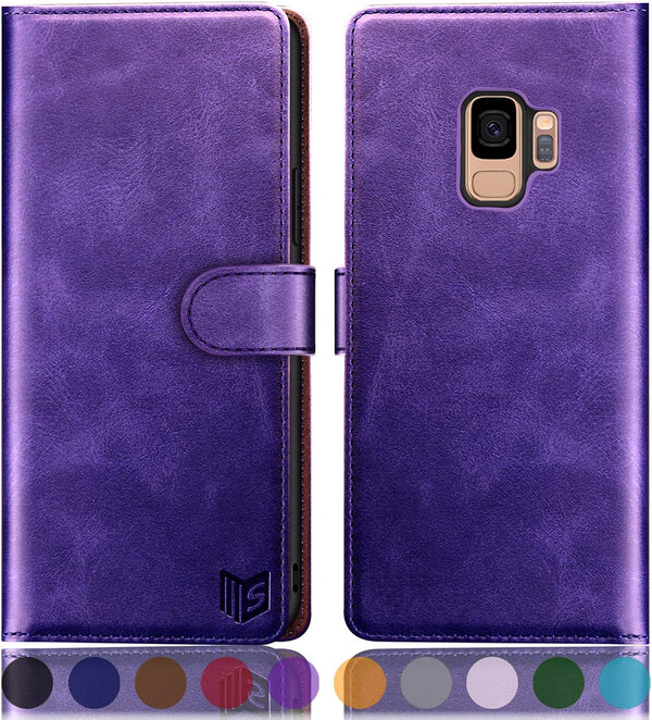 SUANPOT RFID Blocking Leather Wallet Case for Samsung Galaxy S9 5.8", Flip Folio Book Phone Case, Shockproof Cover,