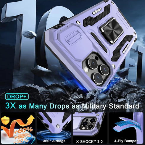 DEERLAMN iPhone 12 Pro Max Case - Light Purple, Military Grade Shockproof, Slide Camera Cover, Screen Protector,