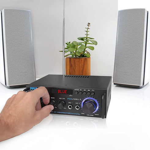 Pyle PDA29BU Wireless Bluetooth Stereo Power Amplifier - 200W Dual Channel Receiver System with RCA, USB, SD, FM Radio