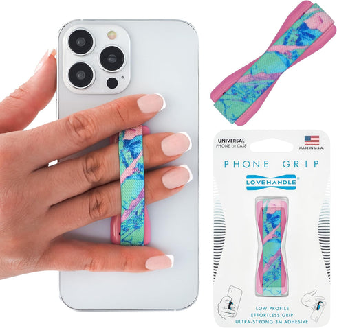 LOVEHANDLE Universal Phone Grip for Most Smartphones, Mini Tablets, Crystal Blush Design Elastic Strap with Blush Base
