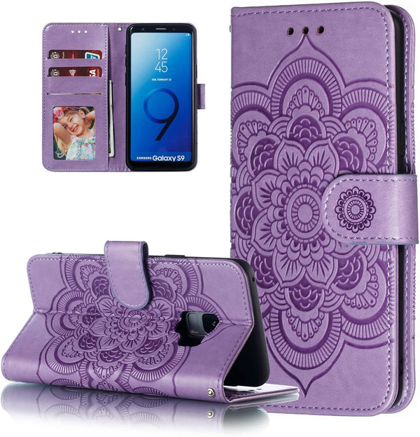 EYZUTAK Mandala Case for Samsung Galaxy S9, Premium Leather Flip Wallet with Card Slots, Magnetic Stand, Ultra Slim