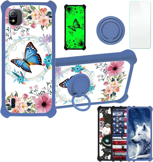Summit SL104D Phone Case Cover by ATT: Hard PC + Soft Silicone, Ring Support, Tempered Glass Protector, Luminous