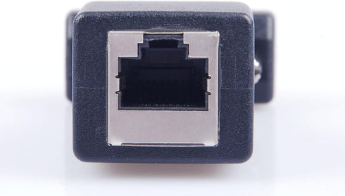 DB9 RS232 COM Male Port to RJ45 Female Connector, DB9 Serial Port Extender to LAN CAT5 CAT6 Ethernet Adapter
