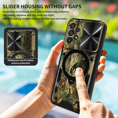 Samsung Galaxy A53 5G Case - Heavy Duty Dual Layer with Slide Camera Lens Cover & 360° Kickstand, Camouflage Tree.