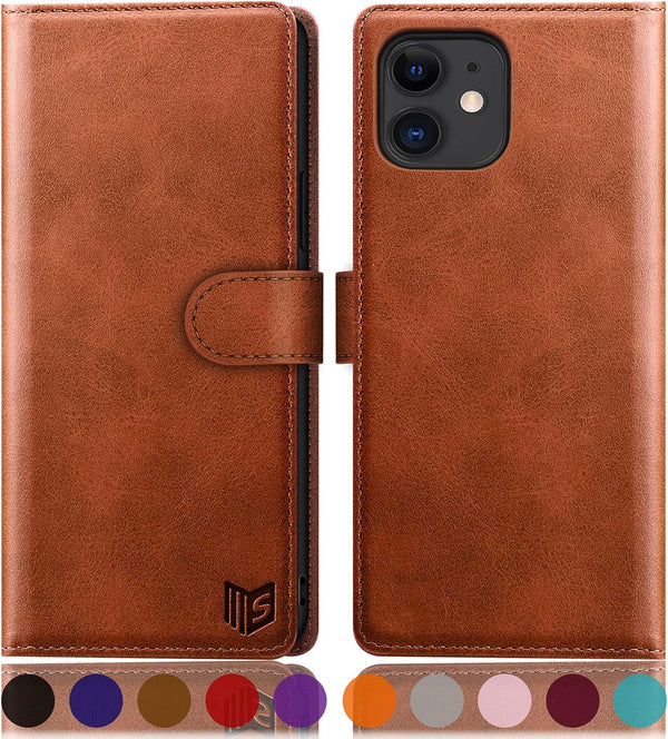 SUANPOT Leather Wallet Case for iPhone 11 6.1 inch (Non 11 Pro 5.8"), RFID Blocking Credit Card Holder, Flip Book Phone